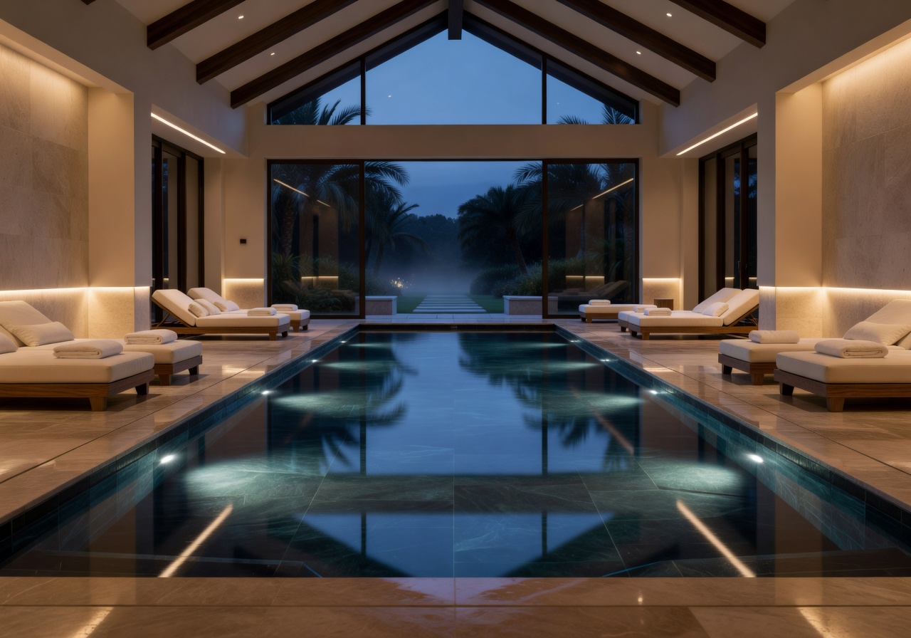 Hotel spa luxury pool with ambient lighting
