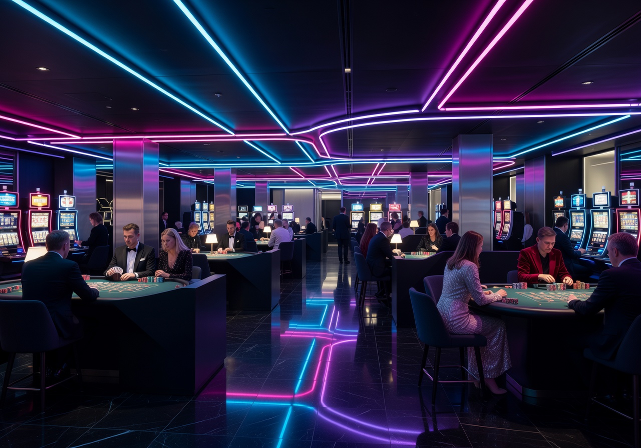 Spielbank Berlin modern casino floor with neon lights
