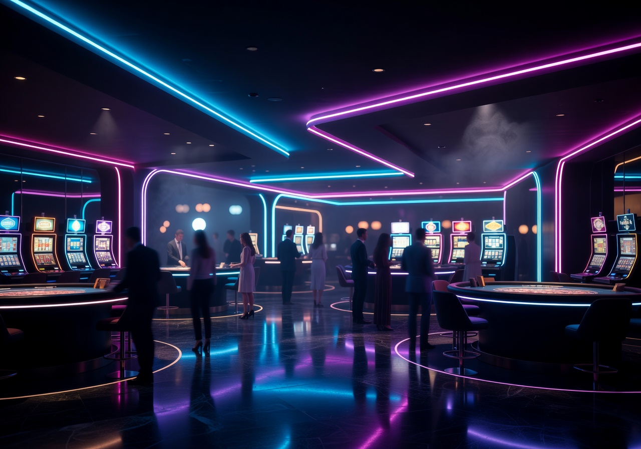 Spielbank Berlin modern neon casino floor at night